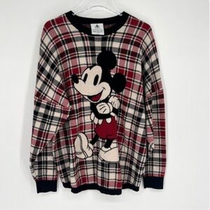 Disney Mickey Mouse Plaid Crewneck Sweater - Red, Black, and White